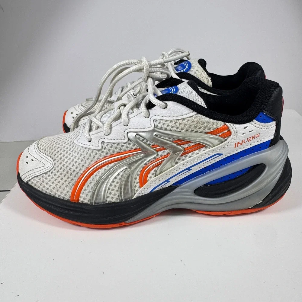 Puma Inverse Sneakers Kids Size 1C White Blue Orange 404254-01 Chunky Mesh Shoes